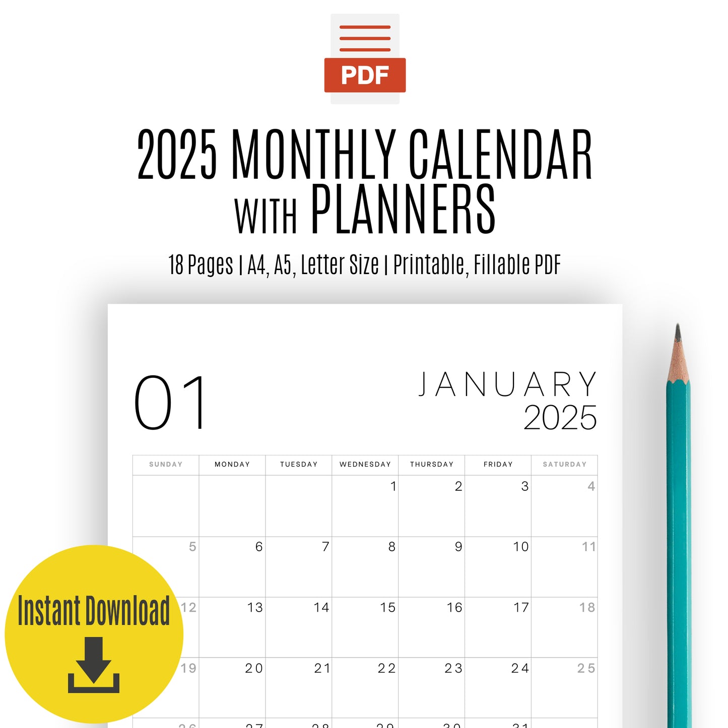 2025 Digital Planner PDF - Complete Daily, Weekly, and Monthly Organizer