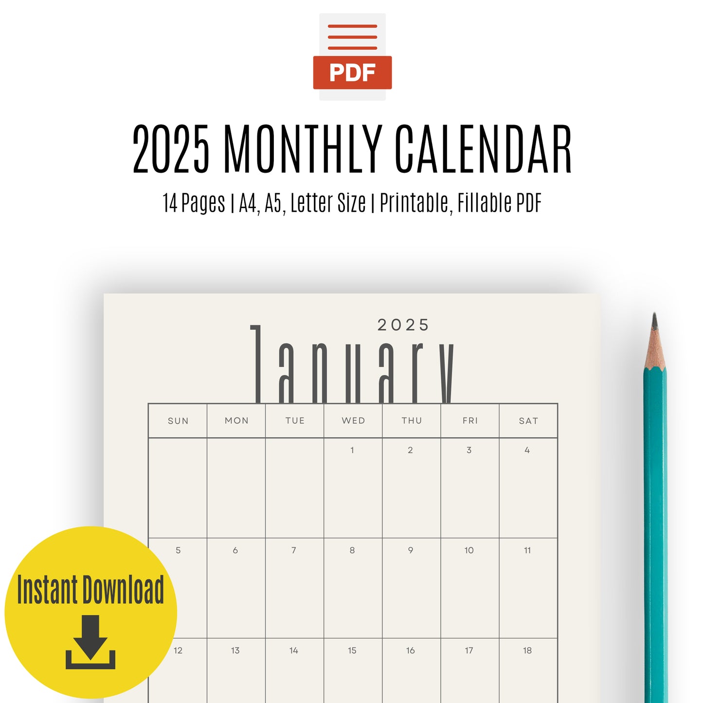 2025 Digital Calendar PDF - Instant Download for Easy Year-Round Planning