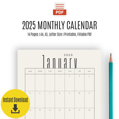 2025 Digital Calendar PDF - Instant Download for Easy Year-Round Planning