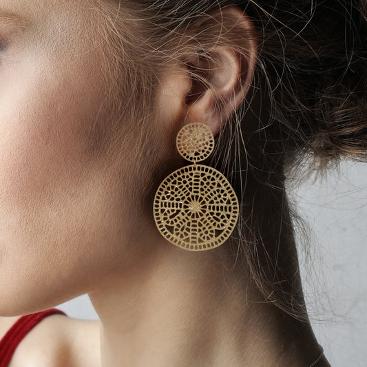 Bohemian Gold Filigree Dangle Earrings, Vintage-inspired Intricate Drop Earrings for Women, Lightweight Boho Accessories, Gift for Her