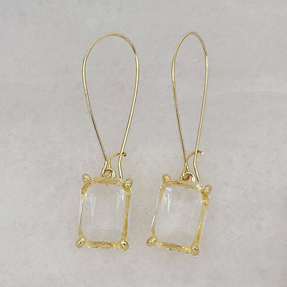 Gold Rectangular Cushion Cut Drop Earrings - Elegant Long Dangle Earrings for Special Occasions and Everyday Wear