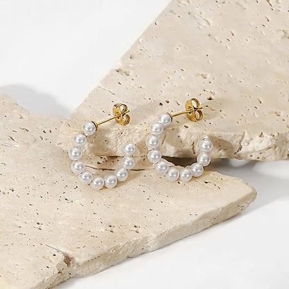 Elegant Pearl Half-Hoop Earrings with 18K Gold Plating - Perfect for Every Occasion