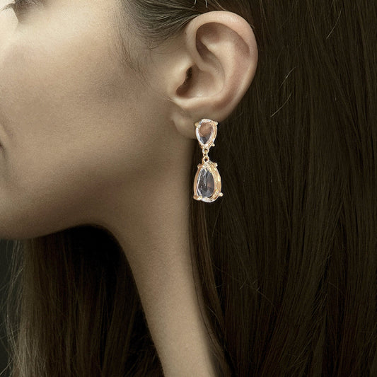 Sparkling Teardrop Glass Stone Dangle Earrings - Cushion Cut Statement Jewelry for Elegant Occasions