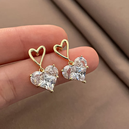 Delicate Heart-Shaped CZ and 18K Gold Drop Earrings - Romantic Bridal and Elegant Wedding Accessories