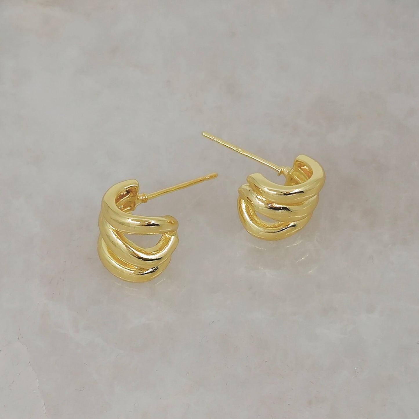 Minimalist 18K Gold Plated Triple Hoop Earrings - Modern Twisted Design for Everyday Glam