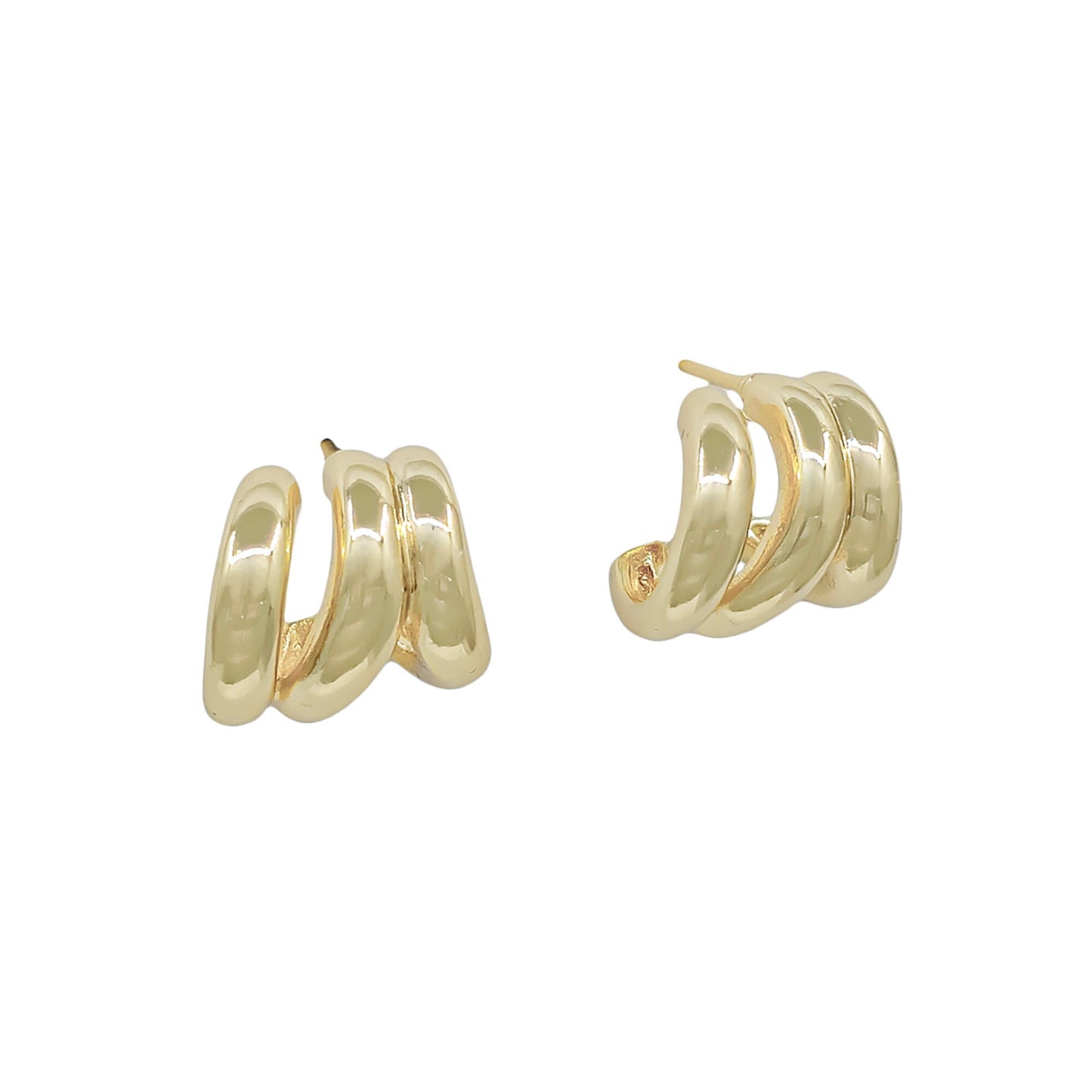 Minimalist 18K Gold Plated Triple Hoop Earrings - Modern Twisted Design for Everyday Glam