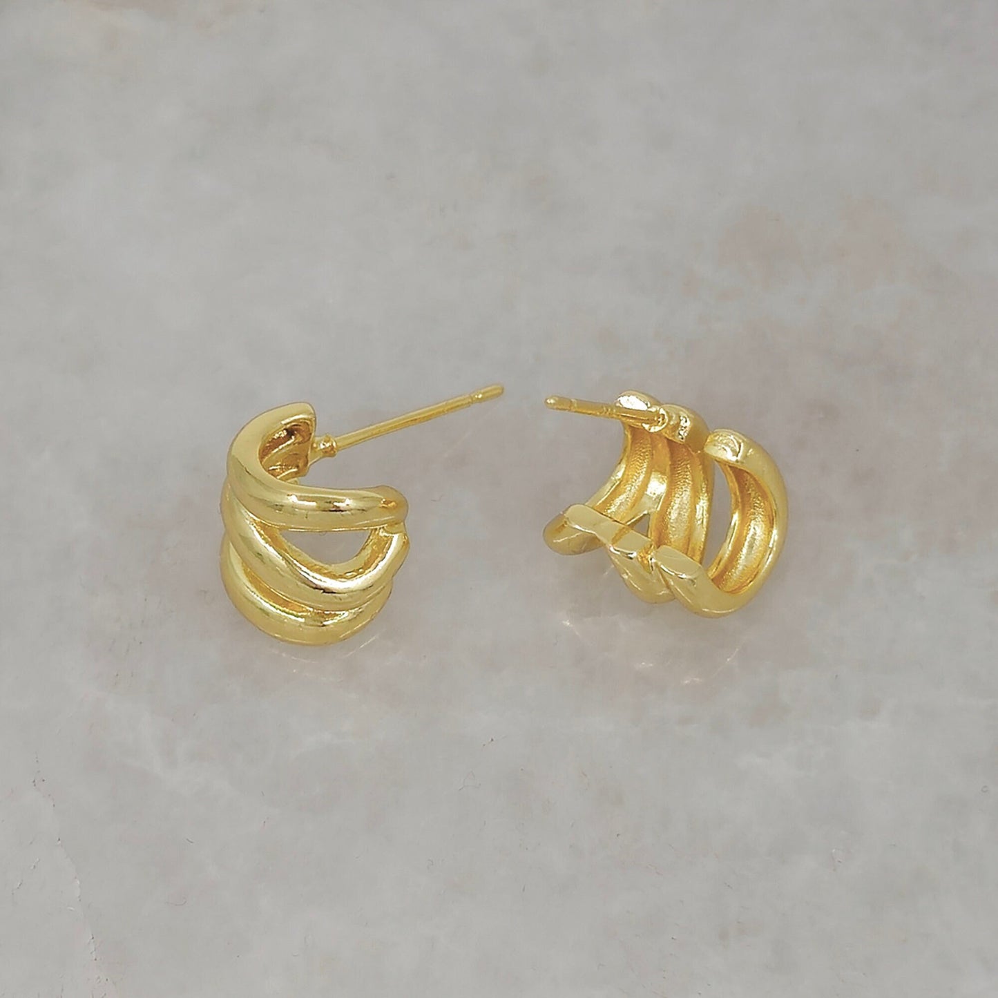 Minimalist 18K Gold Plated Triple Hoop Earrings - Modern Twisted Design for Everyday Glam