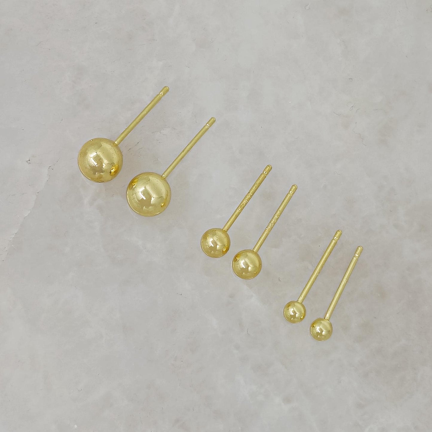 3mm, 4mm, 6mm Elegant Gold Ball Stud Earrings - Versatile 3-Piece Set with 18K Gold Plating for Everyday Elegance