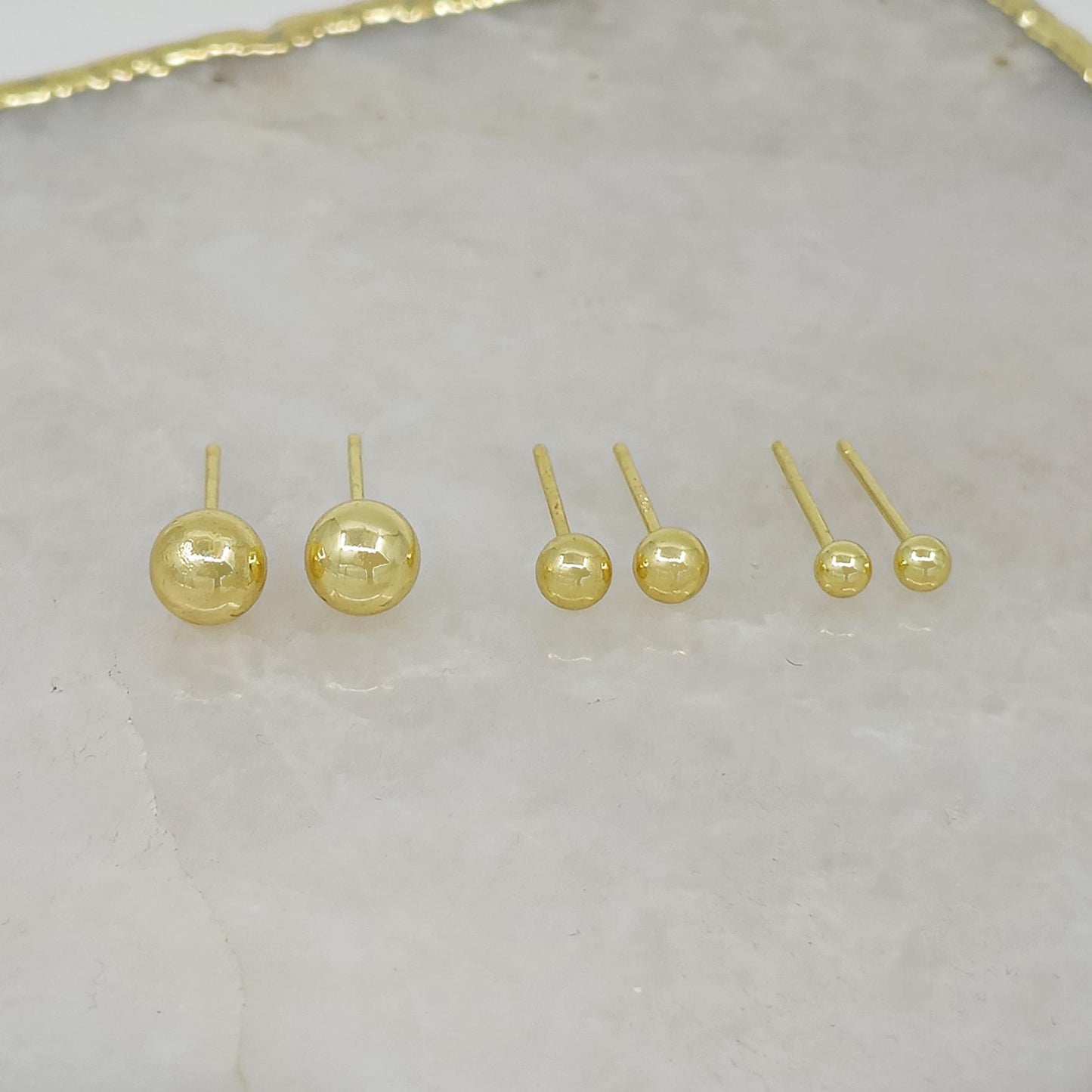 3mm, 4mm, 6mm Elegant Gold Ball Stud Earrings - Versatile 3-Piece Set with 18K Gold Plating for Everyday Elegance