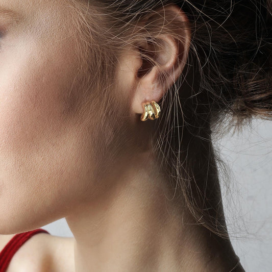 Minimalist 18K Gold Plated Triple Hoop Earrings - Modern Twisted Design for Everyday Glam